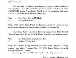 Wakil Rektor II Unila Prof Rudy Diberhentikan dengan Hormat